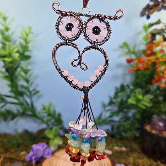 Handmade Rose Quartz Crystal Owl Décor #40 - Picture 1 of 2